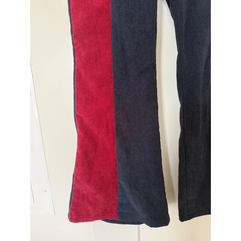Cider Colorblock Retro Corduroy Flare Pants Navy Blue Red High Waisted Size M - Picture 5 of 13